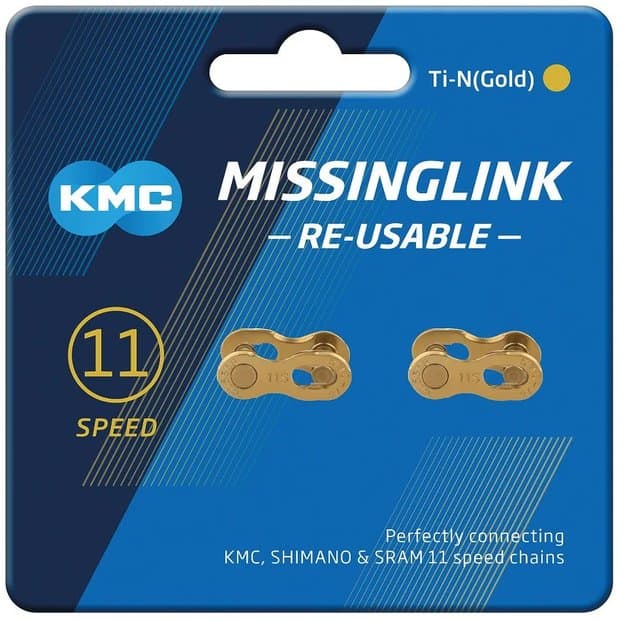 KMC MissingLink 11R Ti-N Gold, 2 Stück, Kettenschloss 11-fach 5,65mm, langlebig, wiederverwendbar, Titannitrid-Beschichtung, präzise Schaltvorgänge