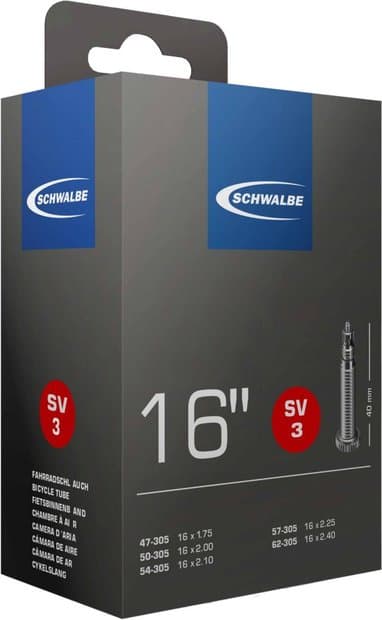Schwalbe SV3 Schlauch 16 Zoll - 40 mm Schwarz Modell 2025